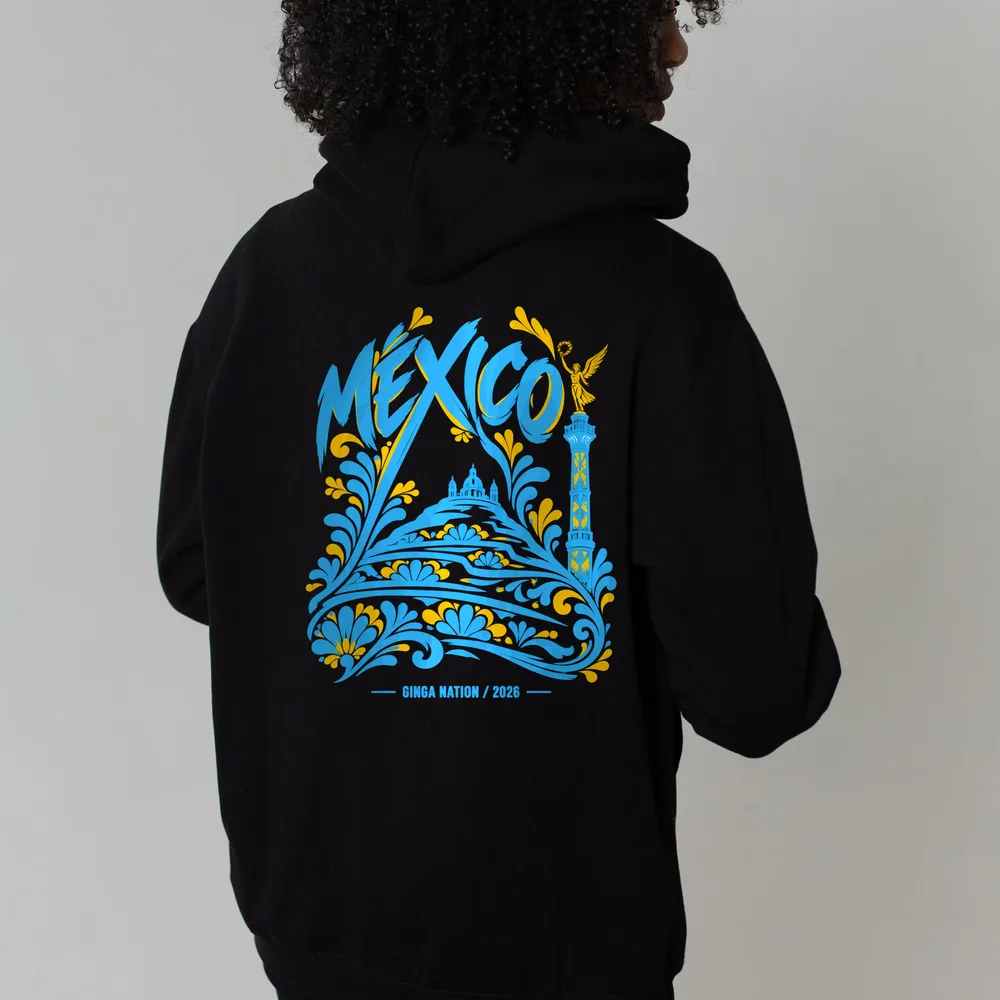 Moletom Ginga Nation Alternativa — Preto com capuz e bolso · México nas costas
